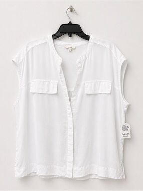 Splendid Kamryn Button Front Shirt Cap Sleeve Relaxed Fit White Large NWT